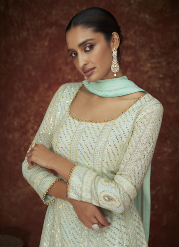 Traditional Sky Blue Pure Georgette Floor Length Anarkali Dress